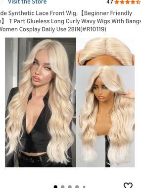 Kome blonde  Long Curly Wavy Lace Front Wig with Bangs - 28in